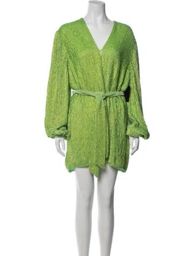 Pre-owned Retroféte V-neck Mini Dress In Green