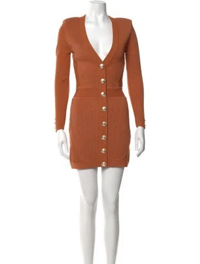 Pre-owned Retroféte V-neck Mini Dress In Orange