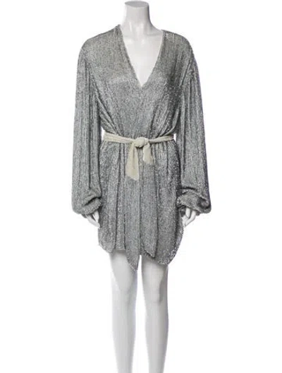 Pre-owned Retroféte V-neck Mini Dress In Silver