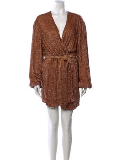 Pre-owned Retroféte V-neck Mini Dress W/ Tags In Brown
