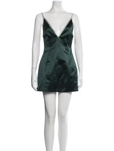 Pre-owned Retroféte V-neck Mini Dress W/ Tags In Green