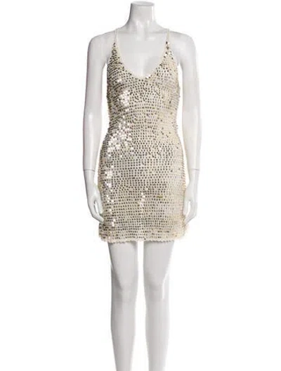 Pre-owned Retroféte V-neck Mini Dress W/ Tags In Neutral