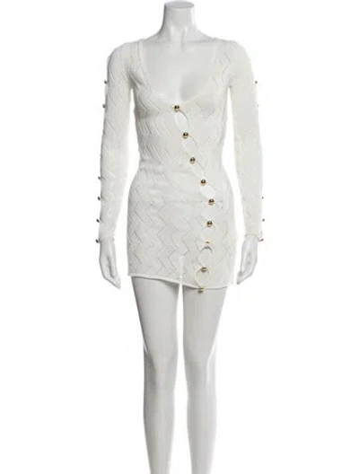 Pre-owned Retroféte V-neck Mini Dress In White