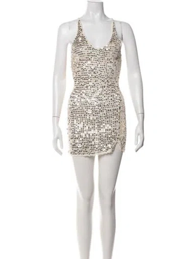 Pre-owned Retroféte V-neck Mini Dress In White
