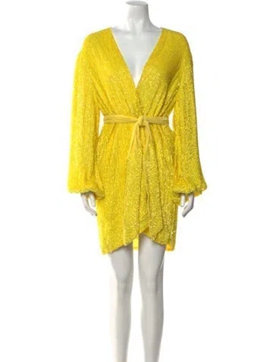 Pre-owned Retroféte V-neck Mini Dress In Yellow