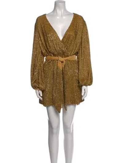 Pre-owned Retroféte V-neck Mini Dress In Yellow