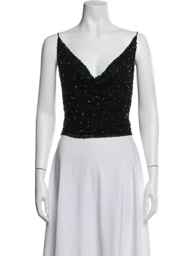 Pre-owned Retroféte V-neck Sleeveless Crop Top In Black