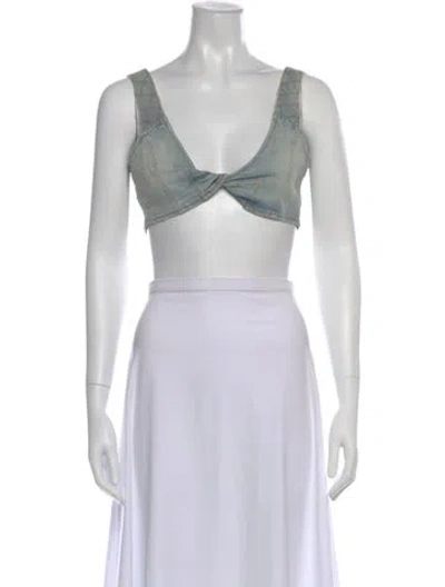 Pre-owned Retroféte V-neck Sleeveless Crop Top W/ Tags In Blue