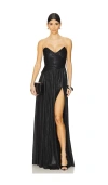 Retroféte Waldorf Pleated Split-leg Maxi Dress In Black