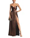 Retroféte Retrofete Waldorf Strapless Metallic Ruched Side-slit A-line Gown In Coffee Bean