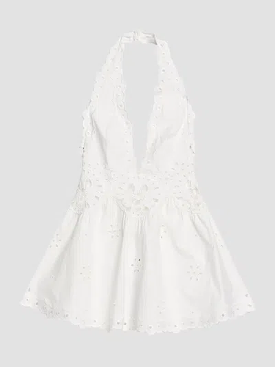 Retroféte Beranice Embroidered Halter Mini Dress In White