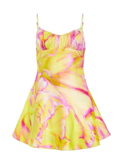 Retroféte Eden Silk Pattern Mini Dress In Yellow Peony