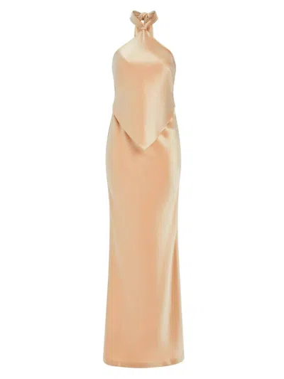 Retroféte Ester Backless Halter Satin Gown In Beige