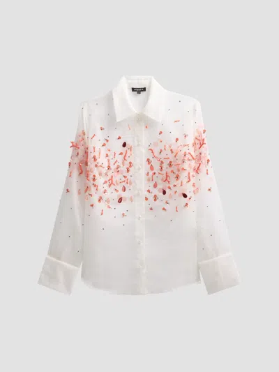 Retroféte Women's Ivee Embroidered Blouse In White Coral