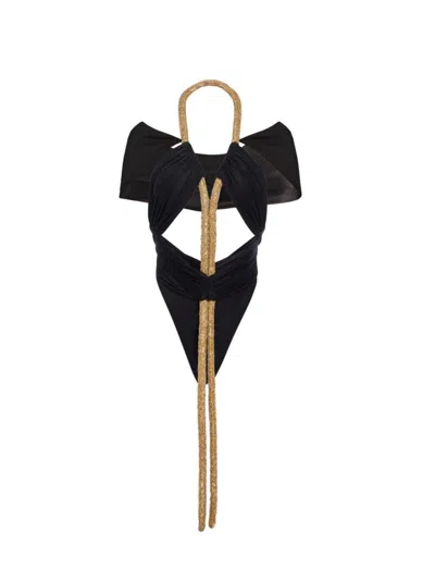 Retroféte Leidy Cut-out Bodysuit In Black Gold