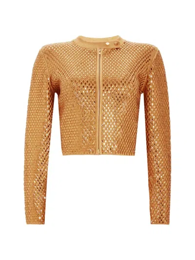 Retroféte Mali Shimmer Zipped Cardigan In Gold Metallic Nude