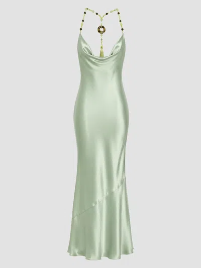 Retroféte Women's Odalis Beaded Halter Satin Maxi Dress In Green