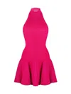 Retroféte Quinn Metallic Knit Backless Halter Mini Dress In Metallic Fuchsia