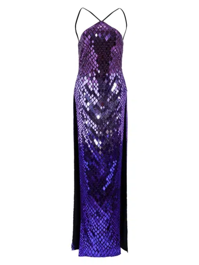 Retroféte Rachel Embellished Long Dress In Ultra Violet