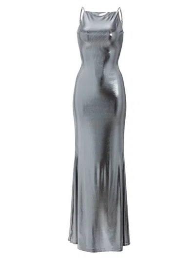 Retroféte Romilly Metallic Open Back Gown In Gunmetal