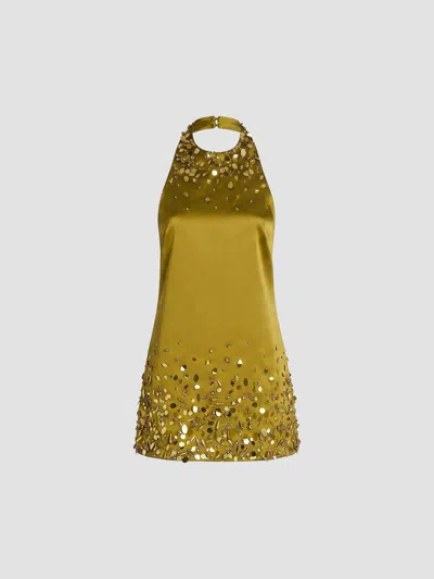 Retroféte Mini Dress With Sequins And Rhinestones In Green