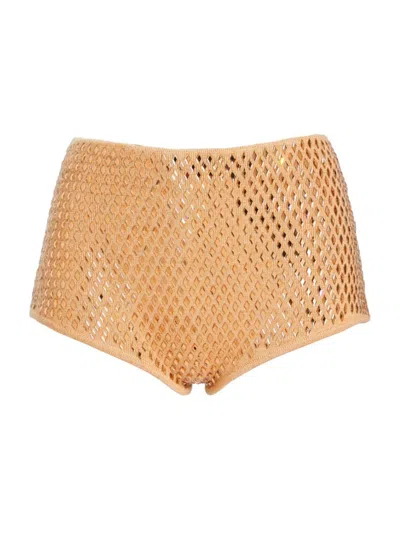 Retroféte Crochet-knit Mini Shorts In Gold Metallic