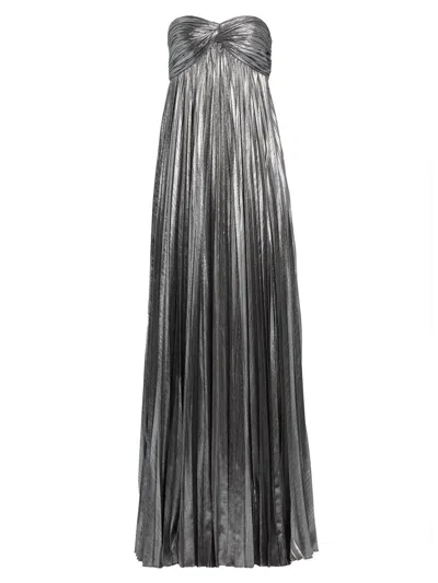 Retroféte Women's Zoa Metallic Pleated Strapless Gown In Gray