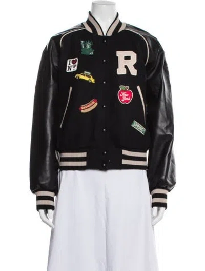 Pre-owned Retroféte Wool Graphic Print Bomber Jacket In Black