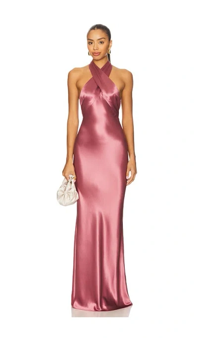 Retroféte Cross-front Satin Dress In Pink