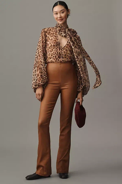 Retroféte Xena Faux-leather Coated Slim Pants In Brown