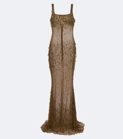 Retroféte Retrofête Zanie Crystal-embellished Gown In Brown