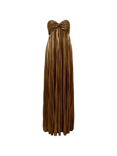 Retroféte Zoa Pleated Metallic-effect Maxi Dress In Gold