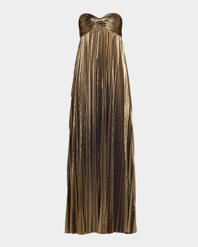 Retroféte Zoa Strapless Lamé Twisted-bodice Gown In Brown