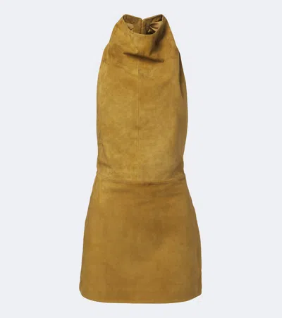 Retroféte Retrofete Zoriel Draped Open-back Suede Minidress In Brown