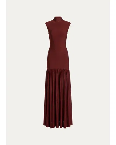 Retroféte Zosima Mock-neck Knit Maxi Dress In Burgundy