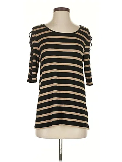Pre-owned Retrology 3/4 Sleeve Top Black Stripes Pattern Boatneck Tops
