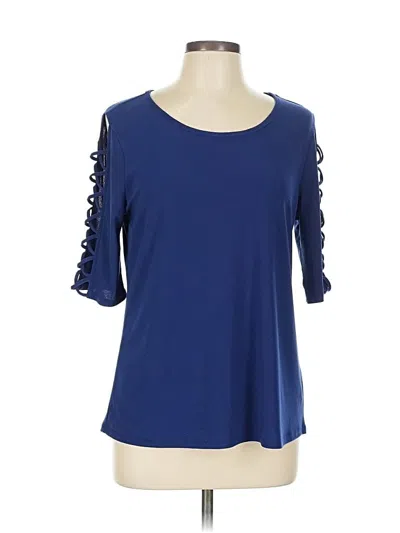 Pre-owned Retrology 3/4 Sleeve Top Blue Cold Shoulder Neckline Tops