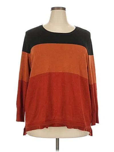 Pre-owned Retrology Long Sleeve Top Orange Color Block Pattern Boatneck Tops