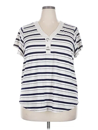 Pre-owned Retrology Short Sleeve Top White Stripes Pattern V-neck Tops