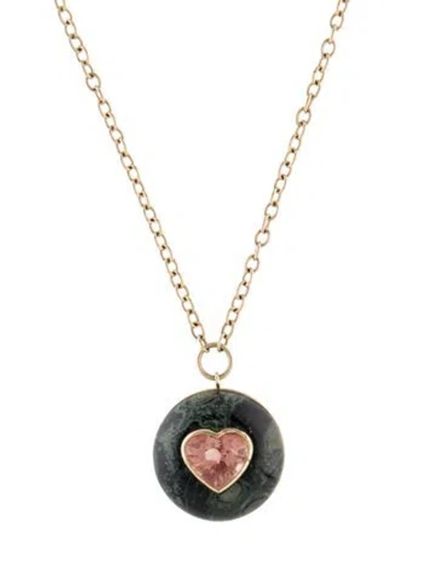 Pre-owned Retrouvai 14k 6.70 Ctw Pink Tourmaline & Chalcedony Lollipop Pendant Necklace, 18" In Multi