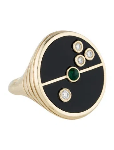 Pre-owned Retrouvai 14k Diamond, Emerald & Onyx Compass Ring In Multi