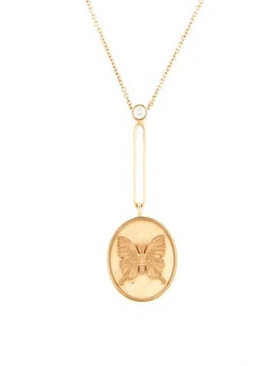 Pre-owned Retrouvai 14k Diamond Grandfather Fantasy Butterfly Signet Pendant Necklace, 18" In Multicolor