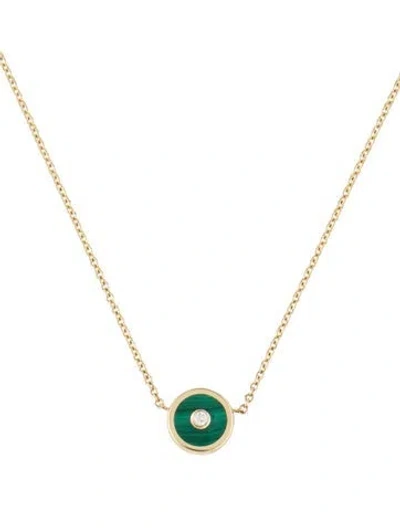 Pre-owned Retrouvai 14k Malachite & Diamond Mini Compass Pendant Necklace, 16" In Multicolor