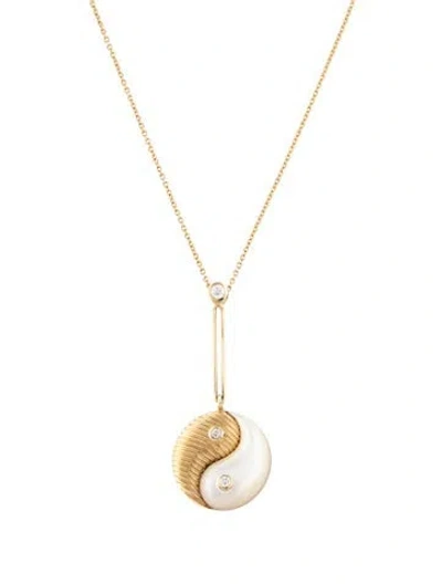 Pre-owned Retrouvai 14k Mother Of Pearl & Diamond Yin Yang Pendant Necklace, 18" In Multi
