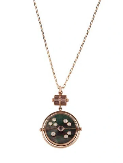 Pre-owned Retrouvai 14k Mother Of Pearl, Garnet & Diamond Grandfather Compass Pendant Necklace, 26" In Multicolor