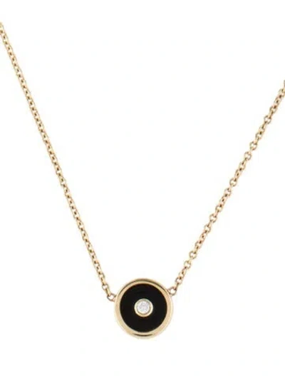 Pre-owned Retrouvai 14k Onyx & Diamond Mini Compass Pendant Necklace, 16" In Multicolor