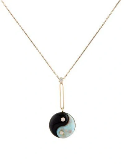 Pre-owned Retrouvai 14k Onyx, Opal & Diamond Yin Yang Pendant Necklace, 18" In Multi