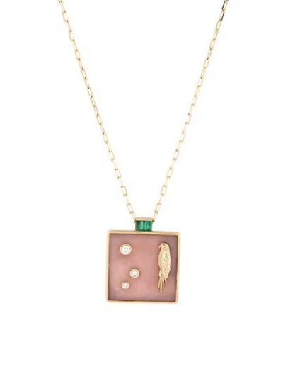 Pre-owned Retrouvai 14k Opal, Emerald & Diamond Truth Pendant Necklace, 16" In Multicolor
