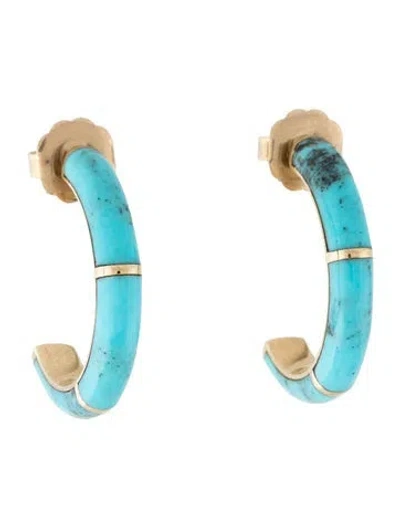 Pre-owned Retrouvai 14k Turquoise Hoop Earrings In Multicolor
