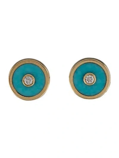 Pre-owned Retrouvai 14k Turquoise Mini Compass Stud Earrings In Blue
